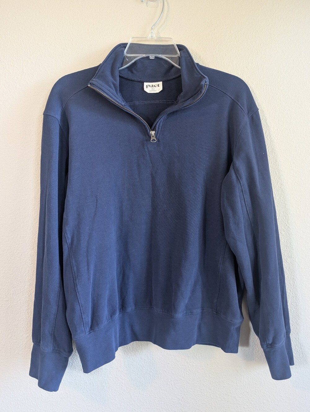 Pact Size Small Navy Quarter-Zip Pullover Sweater